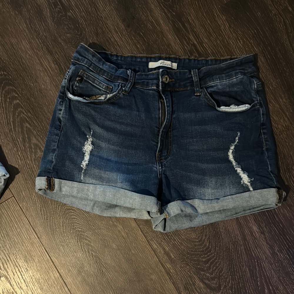 KanCan Blue Distressed Jean Shorts Cuffed